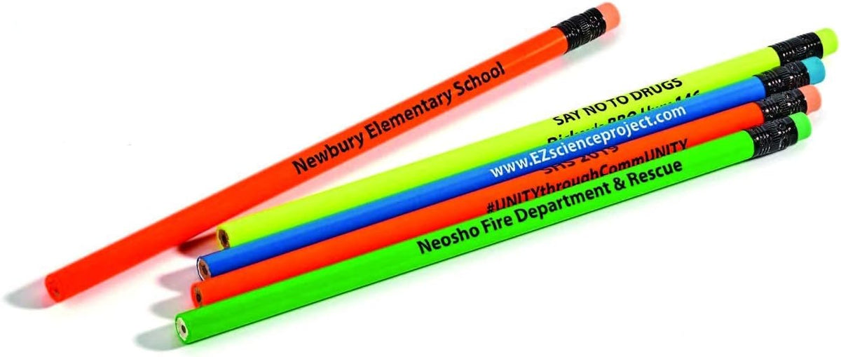 Pencil Guy Promotional Personalized Imprinted Neon Round Pencils 144 to a box