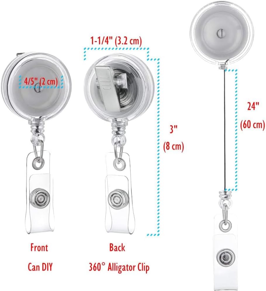 QREEL - 25 Pack - Retractable ID Name Badge Holder Reels with Swivel Alligator Clip (Translucent Clear)