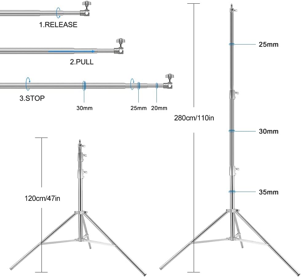 Stainless Steel Backdrop Stand 9.5ftx10ft Photo Stand for Backdrop Video Adjustable Background Support Stands for Portrait & Studio Photography, Photoshoot, Parties, Baby Shower, Birthday, Wedding