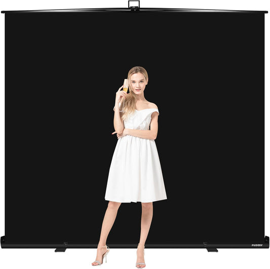 FUDESY 78.7 x 93in Large Collapsible Black Backdrop Screen, Portable Retractable Pull Up Panel Wrinkle-Resistant Photo Background for Streaming, Video Conference, Photographic Studio