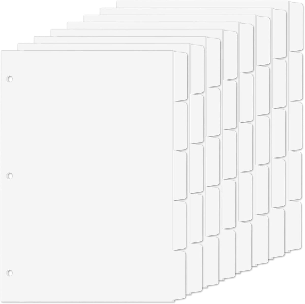 Binder Dividers for 3 Ring Binder, 1/5 Cut Tabs, Letter Size, Blank Write On Page Dividers with 5 Big Tabs for School Office Home, 8 Sets, 40 Dividers, White