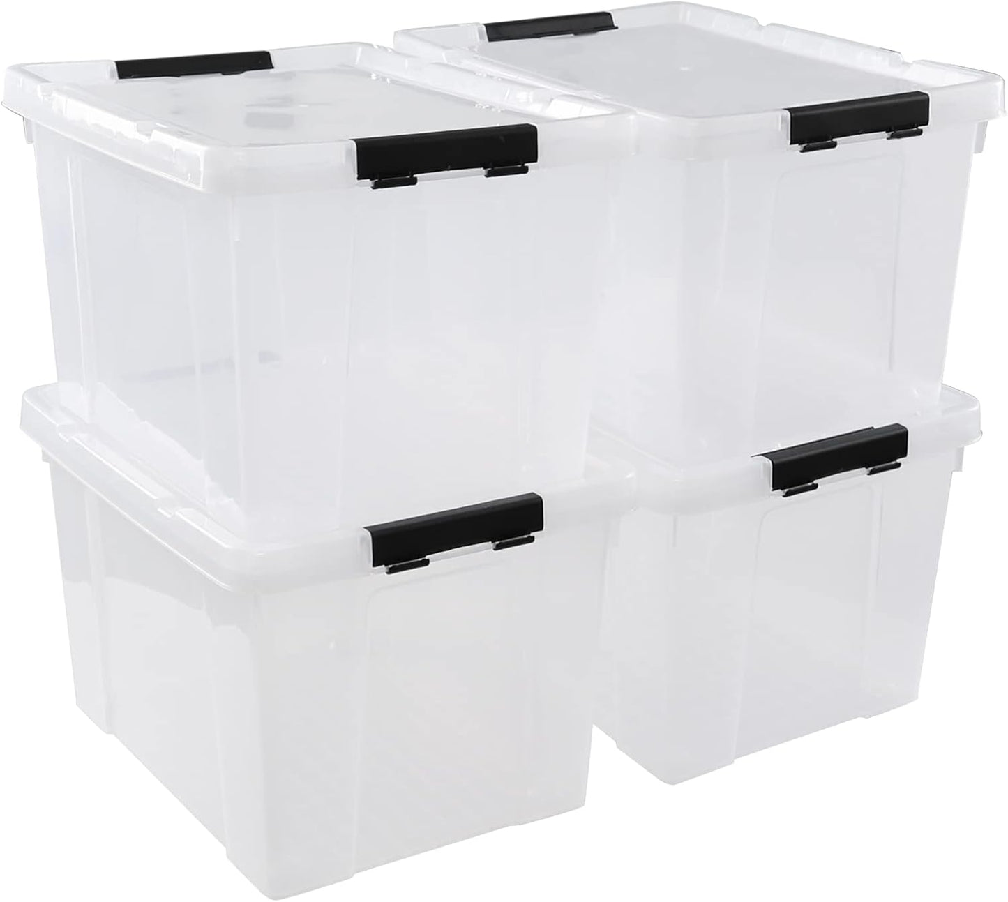 4-Pack 34 Quart Clear Plastic Storage Boxes with Lids, Latching Bins Totes with Wheels