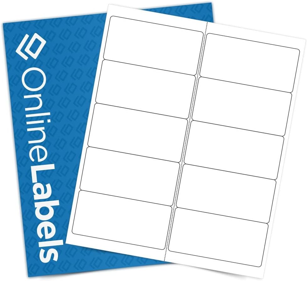 4 x 2 Rectangle Mailing Labels - Permanent, White Matte - Address, Shipping, Gift - Pack of 1,000-100 Sheets - Inkjet/Laser Printers - Online Labels