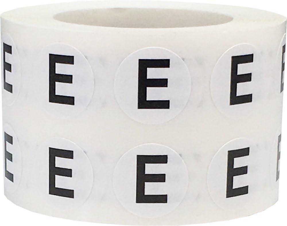 Letter E Inventory Labels .5 Inch Round Circle Dots 1,000 Adhesive Stickers
