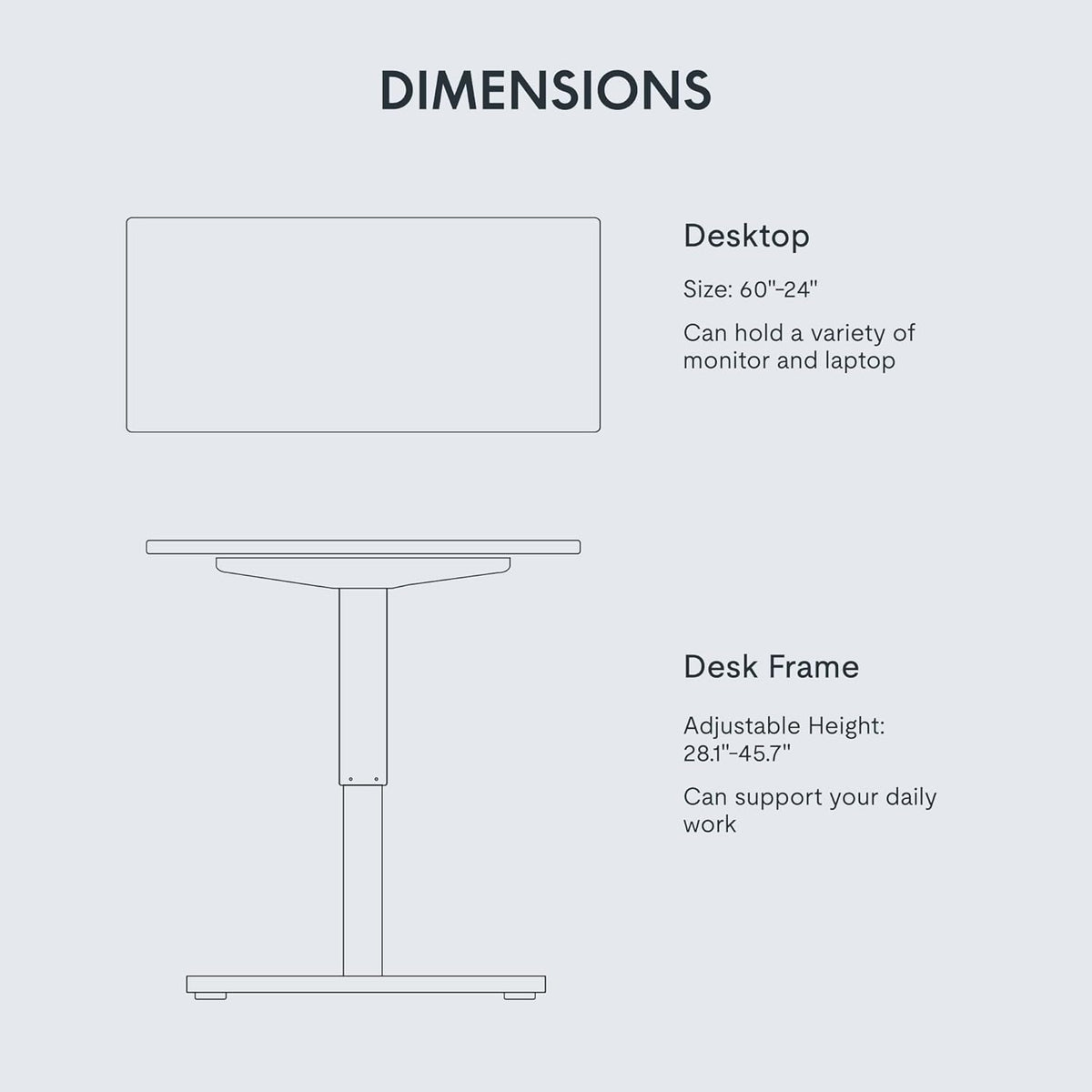 FLEXISPOT EN1 Whole-Piece Standing Desk 60"x24" Electric Height Adjustable Heavy Duty Steel Stand Up Desk Frame w/Automatic Smart Keypad (Black Frame + White Top, 2 Packages)