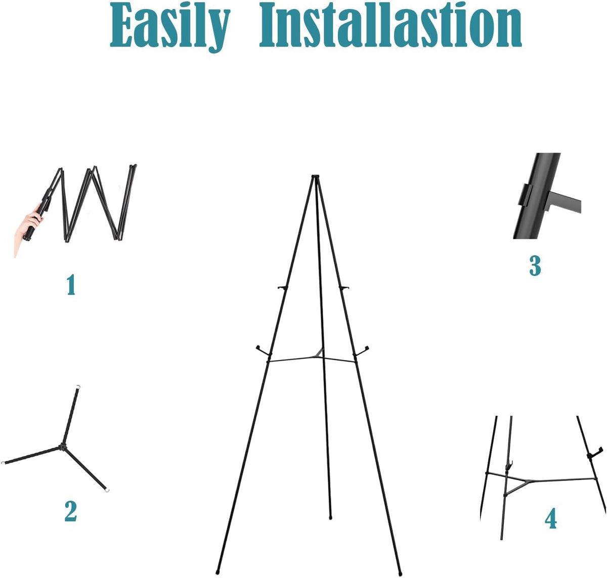 63" Instant Easels Stand for Wedding Sign & Posters,Adjustable Metal Easels for Display Painting Canvas,Folding Tripod with Portable Bag by JoyYeux,Black 3Pack