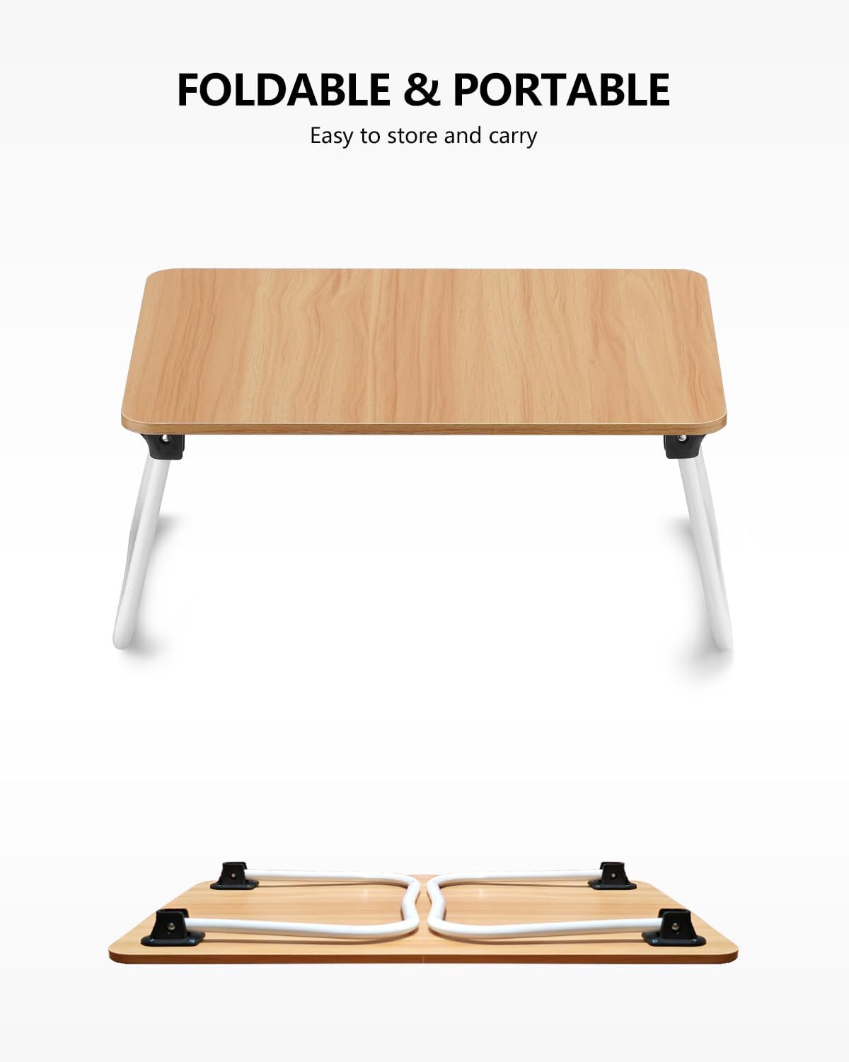 Laptop Bed Desk, Foldable Lap Desk, Portable Laptop Stand, Lightweight & Mini Table for Breakfast/Picnic/Drawing/Couch/Floor - Wood