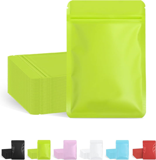FireKylin 100 Pack Resealable Packaging Bags for Small Business Double-Sided Color Smell Proof Bags for Food Storage Flat Bags (Green, 4" x 6")