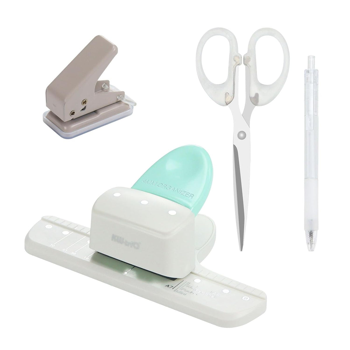 Paper Punch Kit, 3 Hole Punch 4MM Diameter, Single Hole Puncher Handheld 1/4 Inches, Art Cutting Tools Knife Pen, 1 Small Scissors, for Scrapbooking, Cardmaking, Papercraft, Art Project
