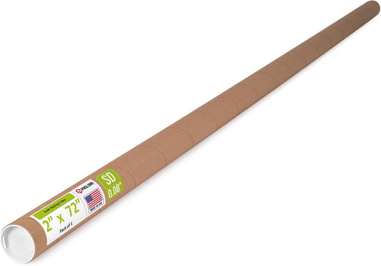 2" x 72" Reinforced Kraft Paper Mailing Tube, Pack of 1 Tube with 2 Caps – Secure USPS Approved Poster Tube – Cardboard Tube for Shipping and Storing of Posters, Prints, Artwork, or Documents