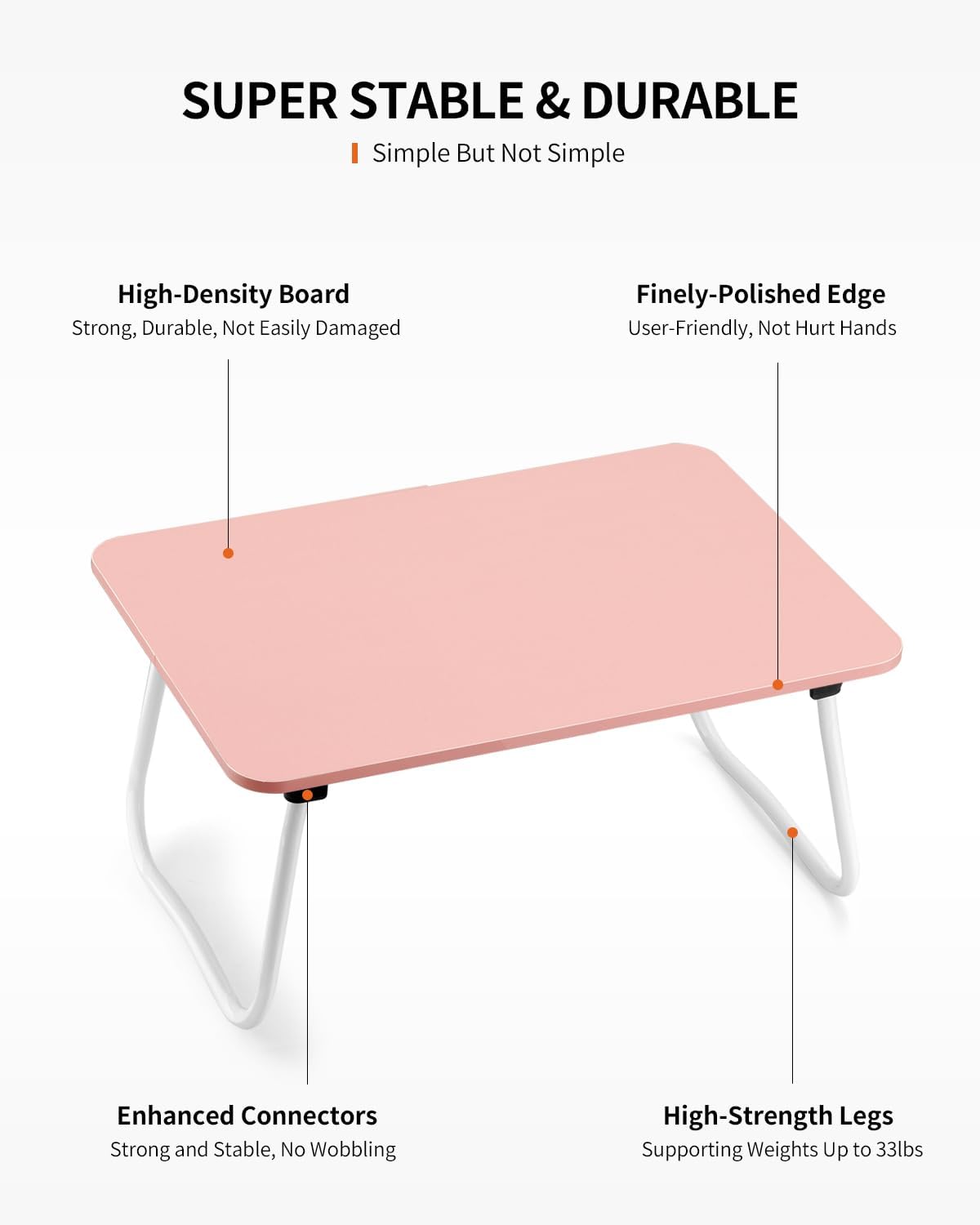 Foldable Lap Desk, Laptop Bed Desk, Portable Bed Table, Laptop Stand for Bed & Couch, Lightweight & Mini - Pink