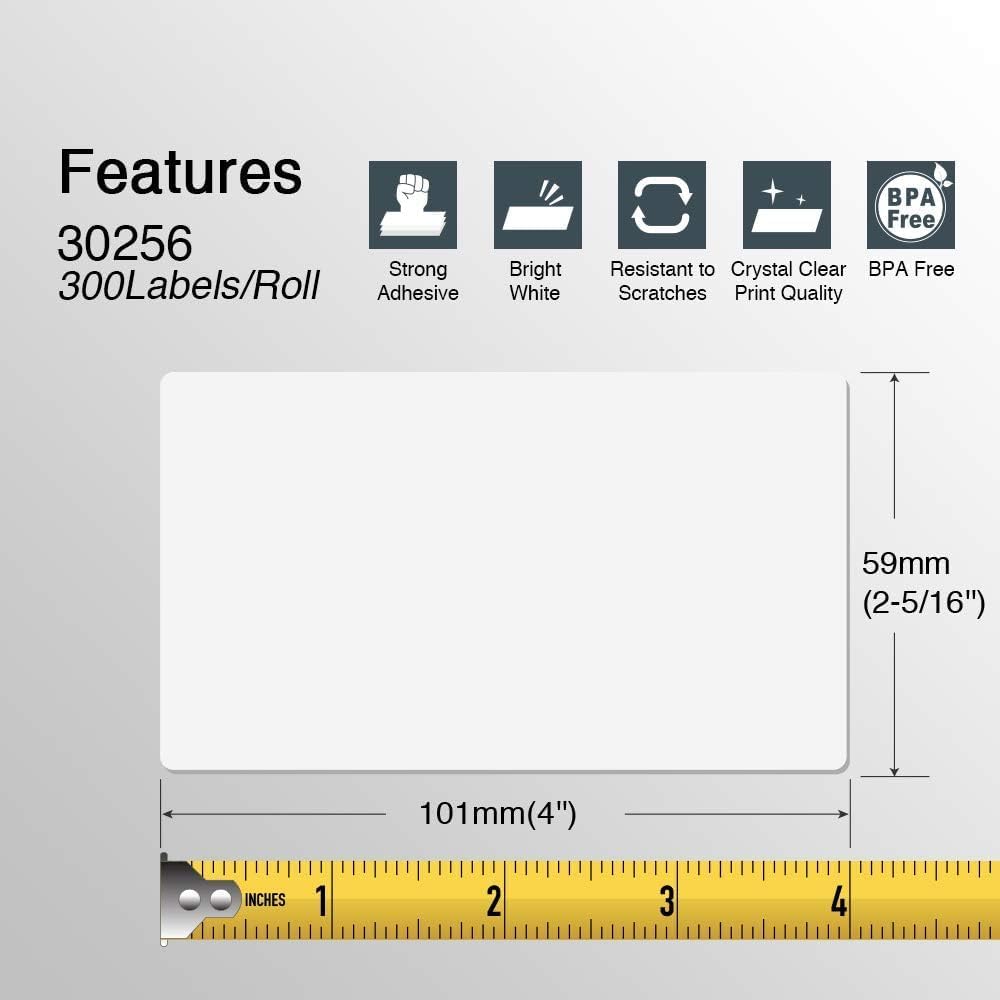 BETCKEY - Compatible DYMO 30256 (2-5/16" x 4") Shipping Labels, Perforated, Compatible with DYMO Labelwriter 450, 4XL, Rollo & Zebra Desktop Printers [16 Rolls/4800 Labels]