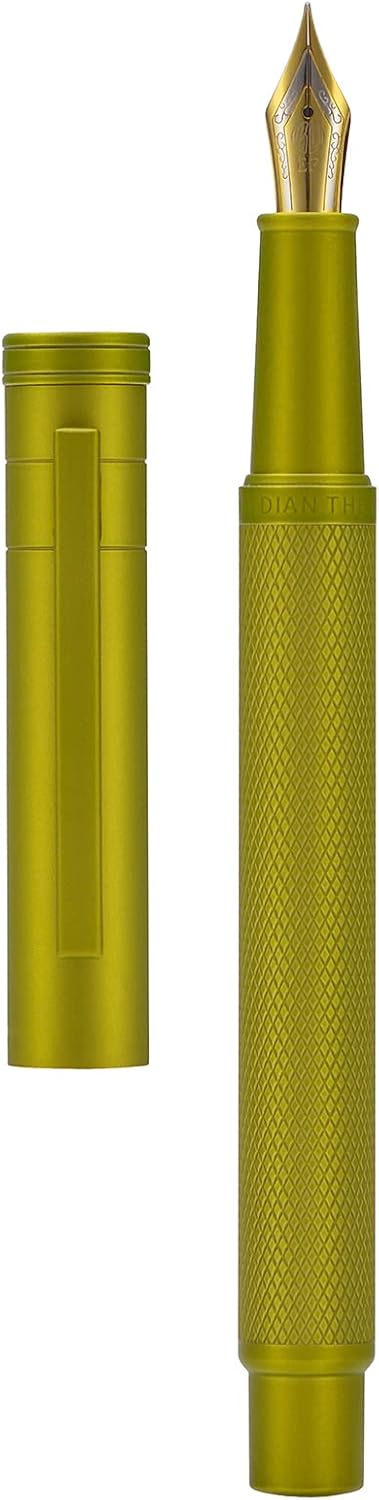Hongdian 1851 Mustard Yellow Forest Fountain Pen Medium Nib, Classic Design with Converter and Metal Pen Case