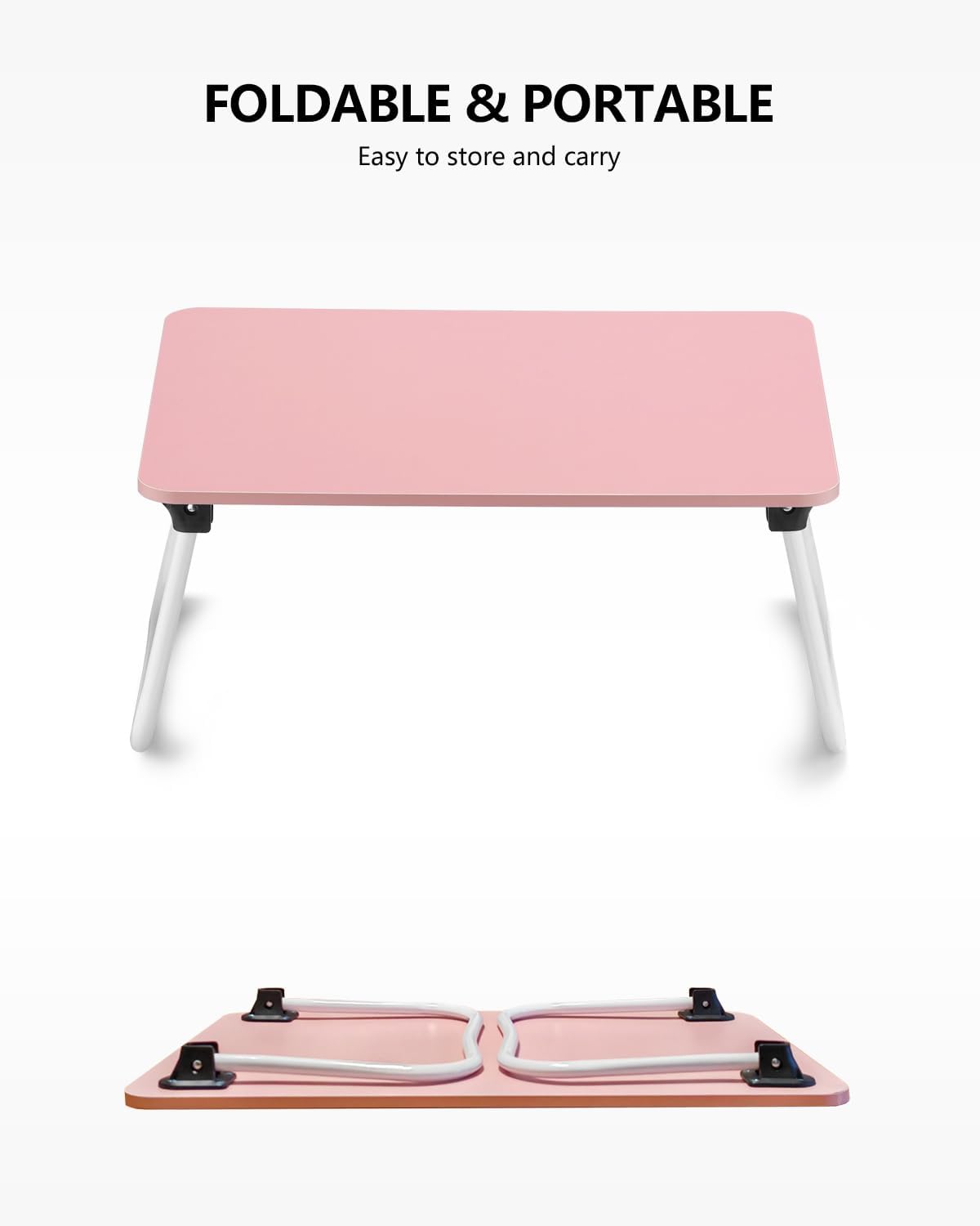 Foldable Lap Desk, Portable Bed Table, Laptop Stand, Lightweight & Mini Table for Breakfast/Picnic/Drawing/Couch/Floor - Pink