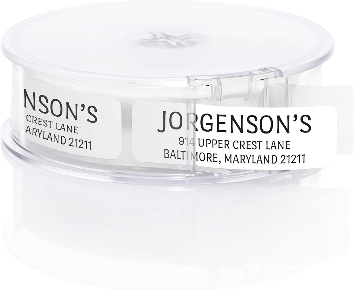 White with Black Print Modern Rolled Address Label/Roll of 500 Personalized Address Labels/Designer Return Address Stickers in Elegant Plastic Dispenser