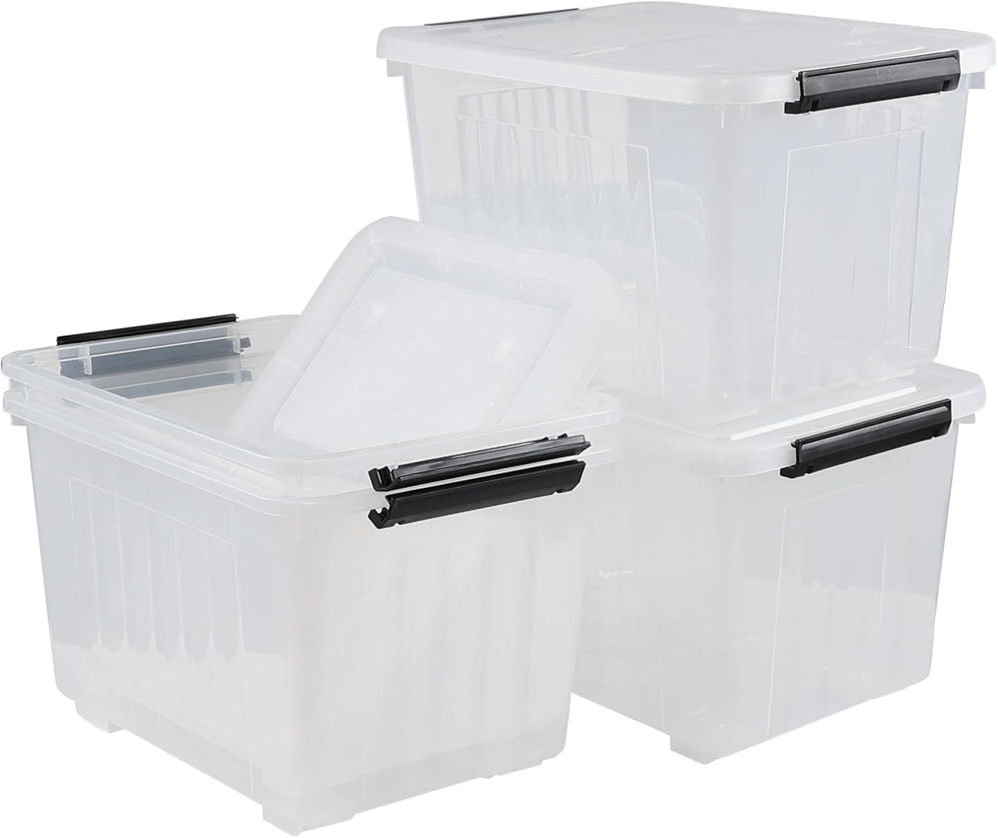 Wekioger Set of 4 Plastic Storage Box on Wheels, 32 Quart Latch Storage Container Bin, Clear