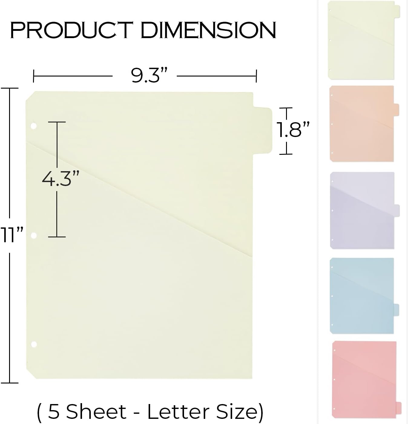 Y YOMA Colored 3 Ring Binder Dividers with Pocket Letter Size Paper Binder Tabs Page Dividers Cute Decorative Binder Index Dividers for Office School Home with 1/5-Cut Tabs, Soft Color(5 Sheet)