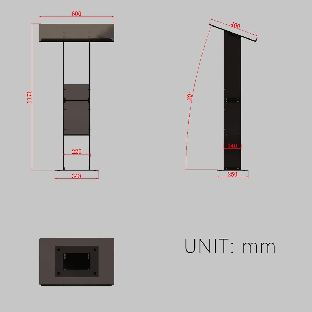 Large Acrylic Podium Black Podium Stand with Storage Shelf Wedding Christmas Birthday Classroom Professional Presentation Podium Reading Surface Platform for Office 23.6" L x 15.7" W x 46" H