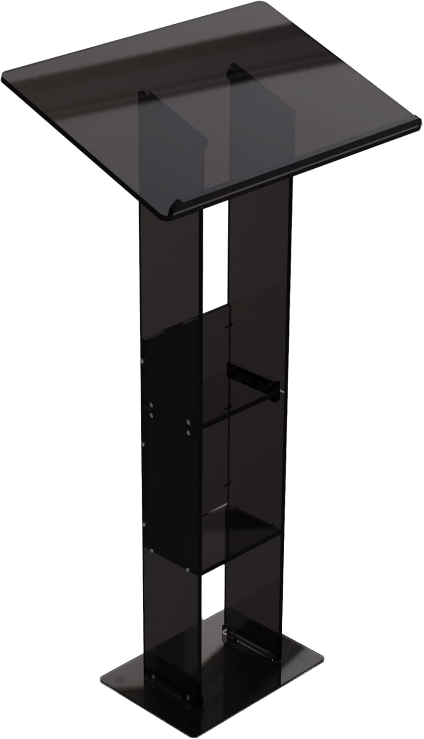 Large Acrylic Podium Black Podium Stand with Storage Shelf Wedding Christmas Birthday Classroom Professional Presentation Podium Reading Surface Platform for Office 23.6" L x 15.7" W x 46" H