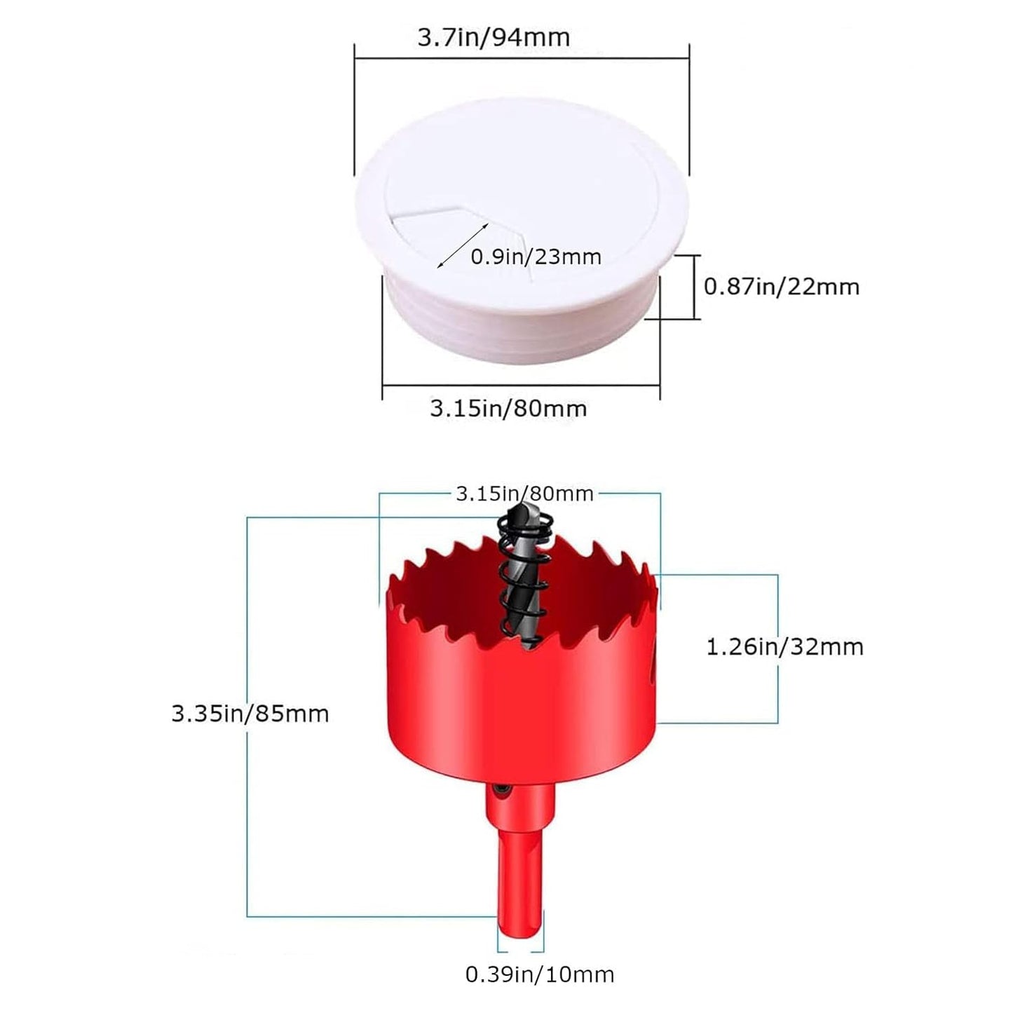 TuTuYa 6PCS Desk Grommet, Desk Cable Grommet 3-1/6inch (80mm) White Desk Cable Hole Covers with Hole Saw, Ideal Solution for Office and Home Table Cable (White, 3-1/6inch)