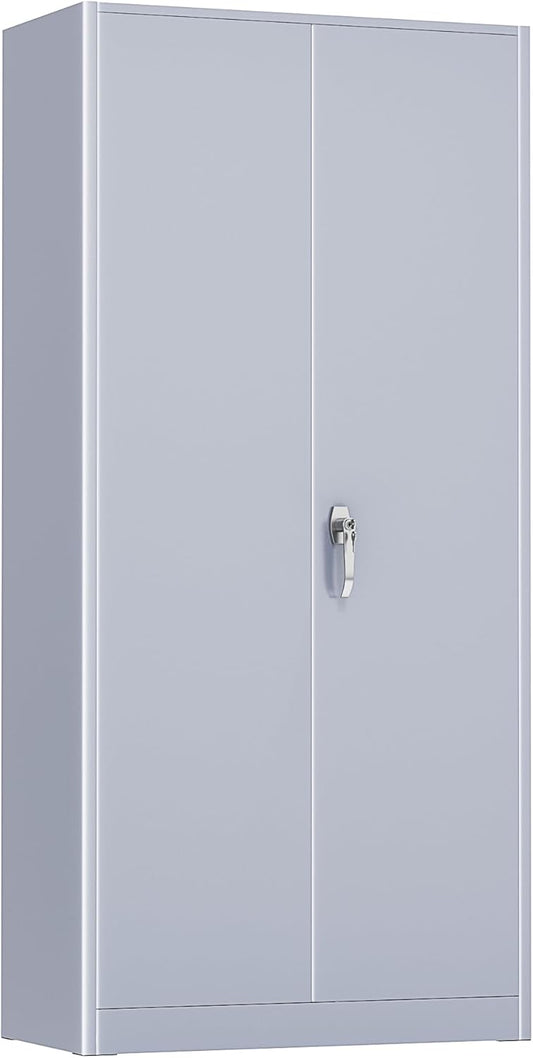 SUNCROWN 72" Metal Storage Cabinet - Heavy-Duty Metal Garage Cabinet with 4 Adjustable Shelves & 2 Doors for Tools, Office, Home, Workshop,Cement Grey