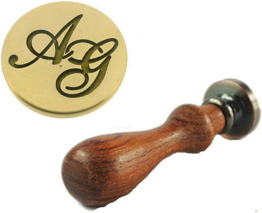 Vintage 4 Designs Custom Wedding Wax Seal Stamp Kit Name Date Letter Monogram Melting Spoon Stick Candle Rosewood Handle Invitation Gift Wrap Customize Personalized Word Sealing Wax Stamp Set
