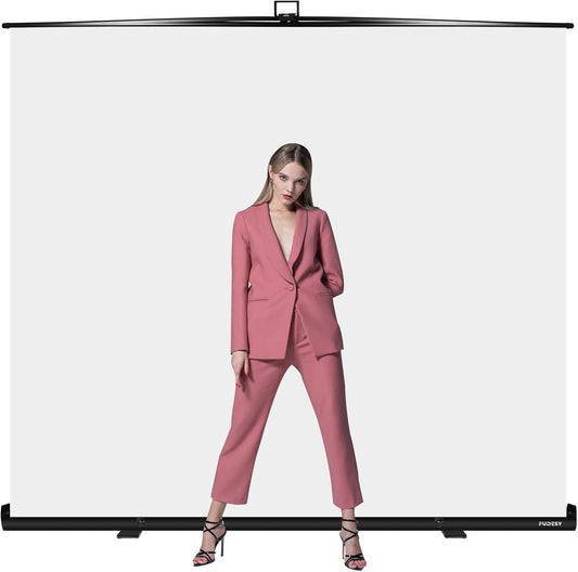 FUDESY 78.7 x 93in Large Collapsible White Backdrop Screen, Portable Retractable Pull Up Panel Wrinkle-Resistant Photo Background for Streaming, Video Conference, Photographic Studio