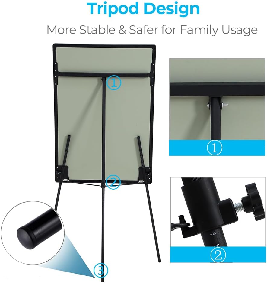 40" x 28" Magnetic Dry Erase Easel Board with Tripod Stand, Height Adjustable Office Presentation Writing Board Easel, Includes 25 Sheets Flip Chart Paper Pad, Magnets & Eraser, Black Frame