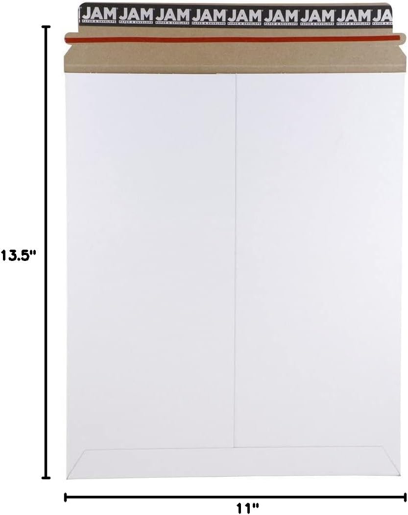JAM PAPER Stay-Flat Photo Mailer Envelopes with Peel & Seal Closure - 11 x 13 1/2 - White - 6 Rigid Mailers/Pack