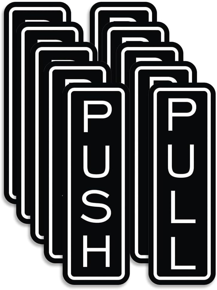 All Quality Classic Vertical Push Pull Door Signs - Great for Glass Doors | Professional Looking Signs | Easy Installation Includes Double-Sided Foam Adhesive Tape (White) - Small (5 Pack)