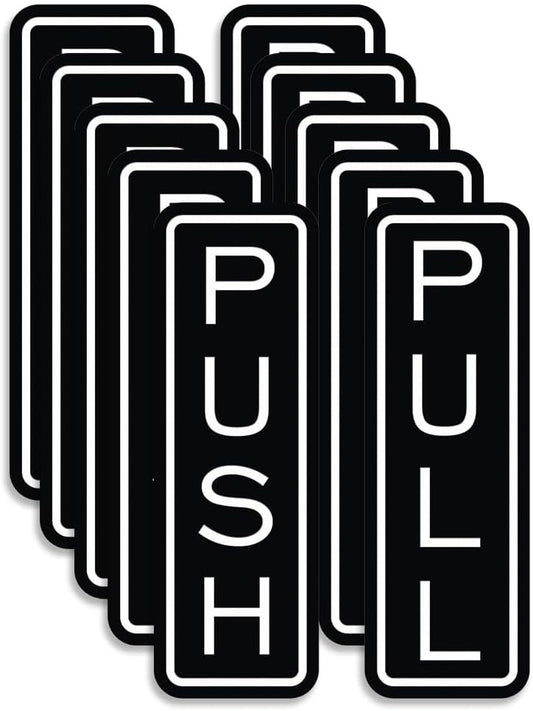 All Quality Classic Vertical Push Pull Door Signs - Great for Glass Doors | Professional Looking Signs | Easy Installation Includes Double-Sided Foam Adhesive Tape (White) - Small (5 Pack)