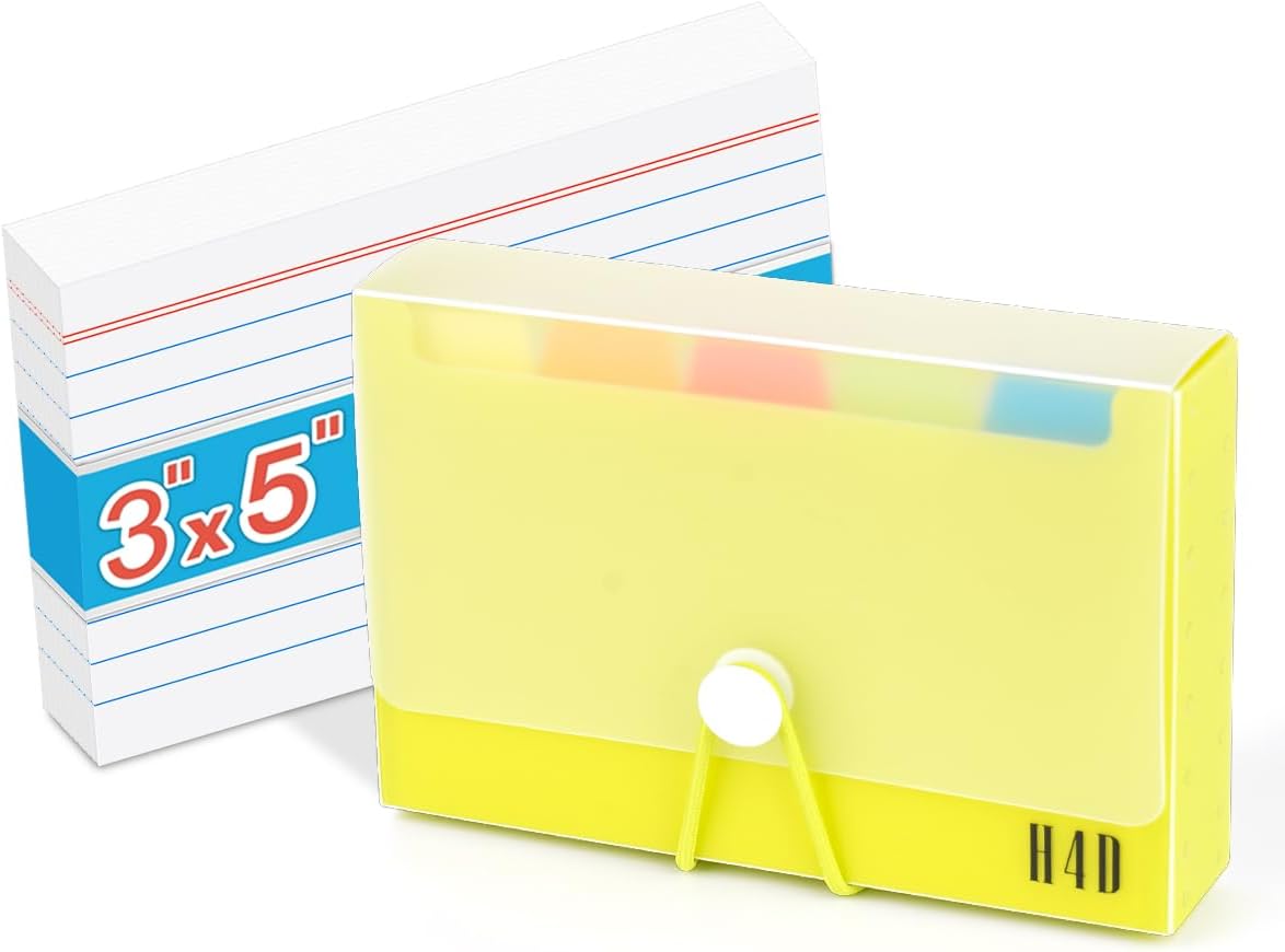 H4D 3x5 Index Card Case with 100 Heavyweight Ruled Index Cards and Dividers, Lime Green