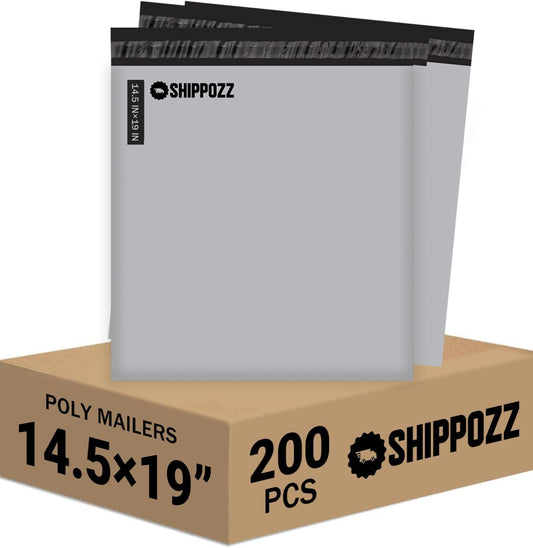 14.5 x 19 200pcs Shippozz Poly Mailers – Durable Shipping Envelopes with Strong Adhesive Seal, Waterproof and Tear-Resistant Design – Ideal for Clothing, Books, and Accessories