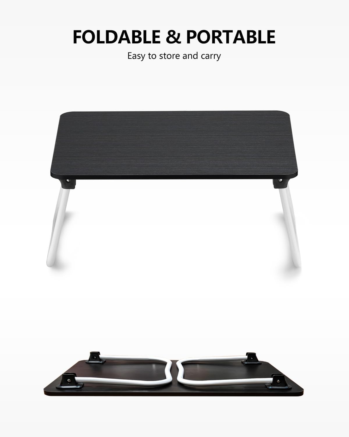 Laptop Bed Desk, Foldable Lap Desk, Portable Laptop Stand, Lightweight & Mini Table for Breakfast/Picnic/Drawing/Couch/Floor - Black