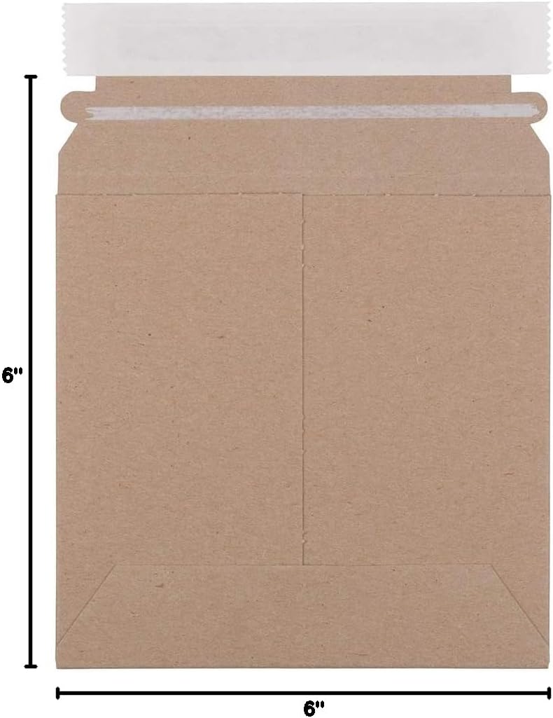 JAM PAPER Stay-Flat Photo Mailer Envelopes with Peel & Seal Closure - 6 x 6 - Brown Kraft - 6 Rigid Mailers/Pack