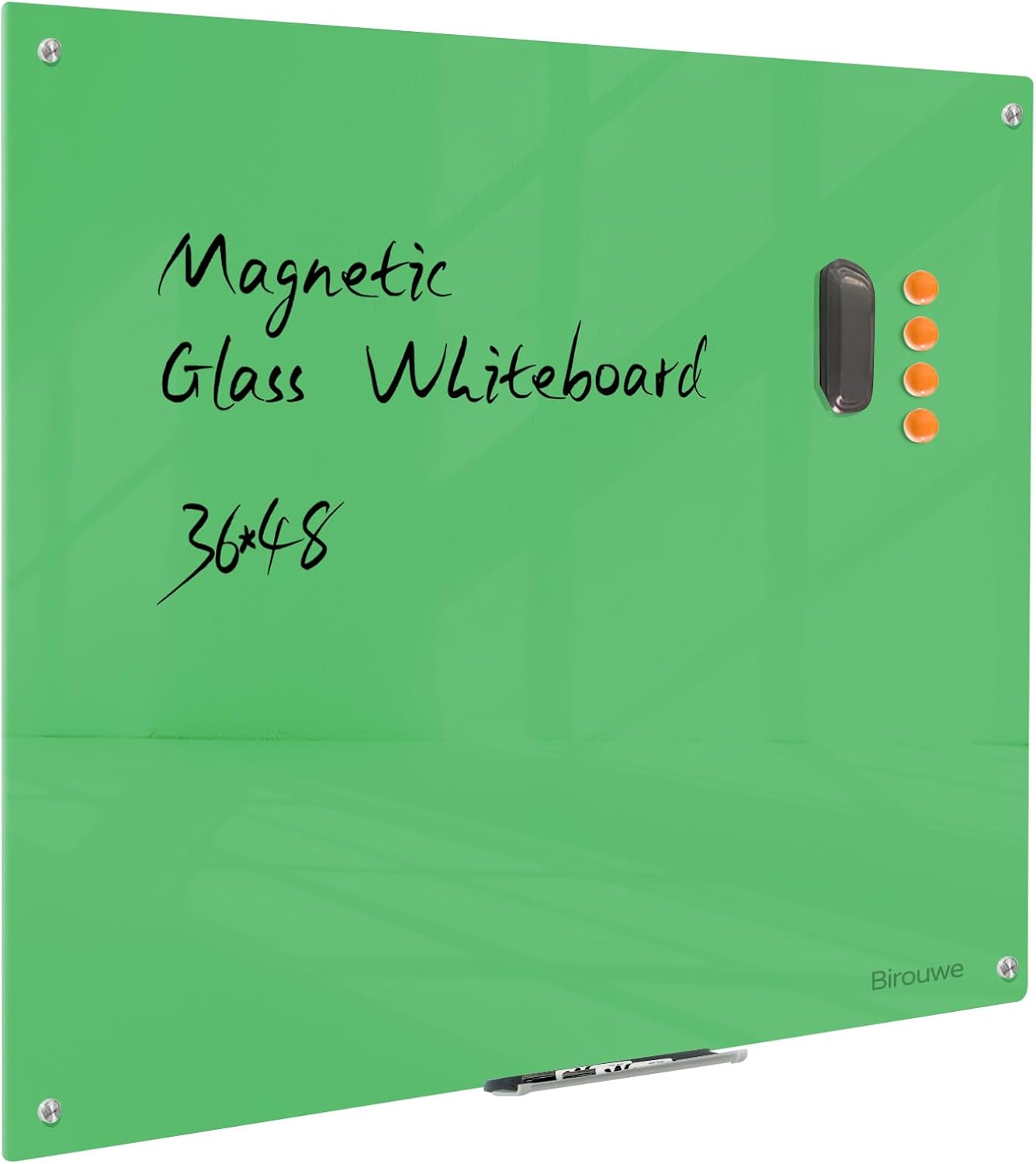Magnetic Glass Dry Erase Board - White Board 48 x 36 Inch Wall Mounted Glass Whiteboard, Large Frameless Glass White Board for Wall Office, Home & School, Green