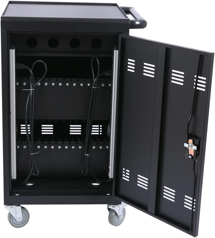 30-Device Mobile Charging Cart and Cabinet, Safety Charging Cart for iPads, Chromebooks, Tablets, Laptops