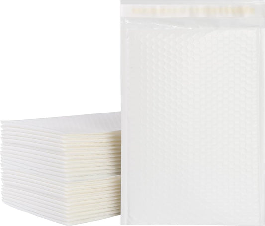 50 Pack White Bubble Mailers 8.5x12 Inch Poly Padded Envelopes Self-Seal Bubble Mailer Shipping Envelopes for Shipping Clothes, Packing