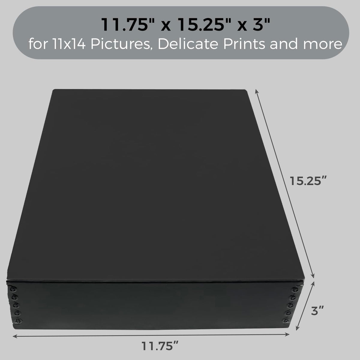 Lineco Museum Archival Storage Box, 11.75x15.25x3 in. Drop Front Design. Acid-Free with Metal Edge. Organize Photos, Pictures, Prints, Documents, Crafts, DIY. Black, 8 Pack