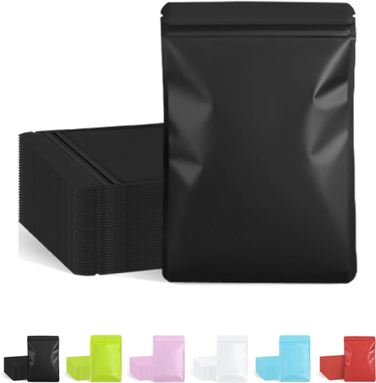 FireKylin 100 Pack Resealable Packaging Bags for Small Business Double-Sided Color Smell Proof Bags for Food Storage Flat Bags (Black, 4.7" x 7.1")