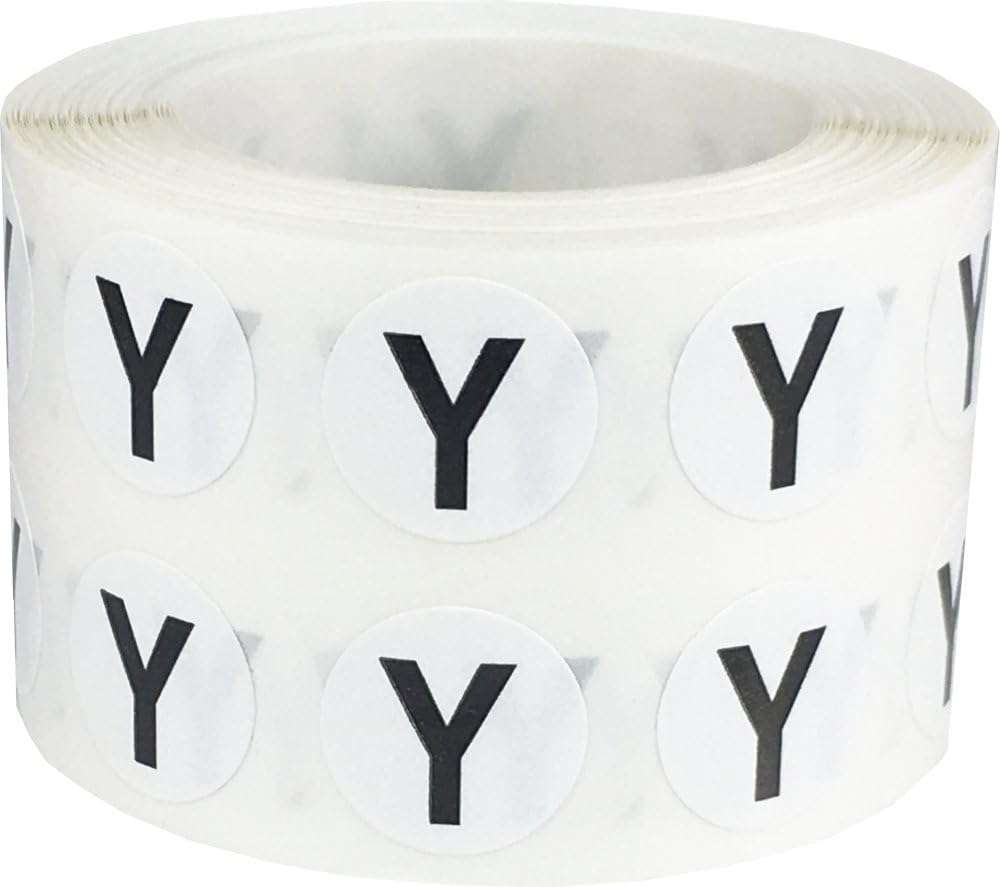 Letter Y Inventory Labels .5 Inch Round Circle Dots 1,000 Adhesive Stickers