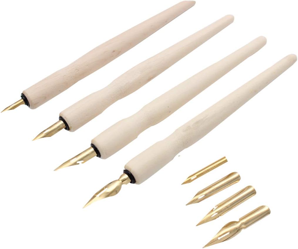 Wooden Professional Manga Pen Dip Pen Set with 4 Nibs Manga Cartoon Comic Drawing Painting Kit - 4 Pcs
