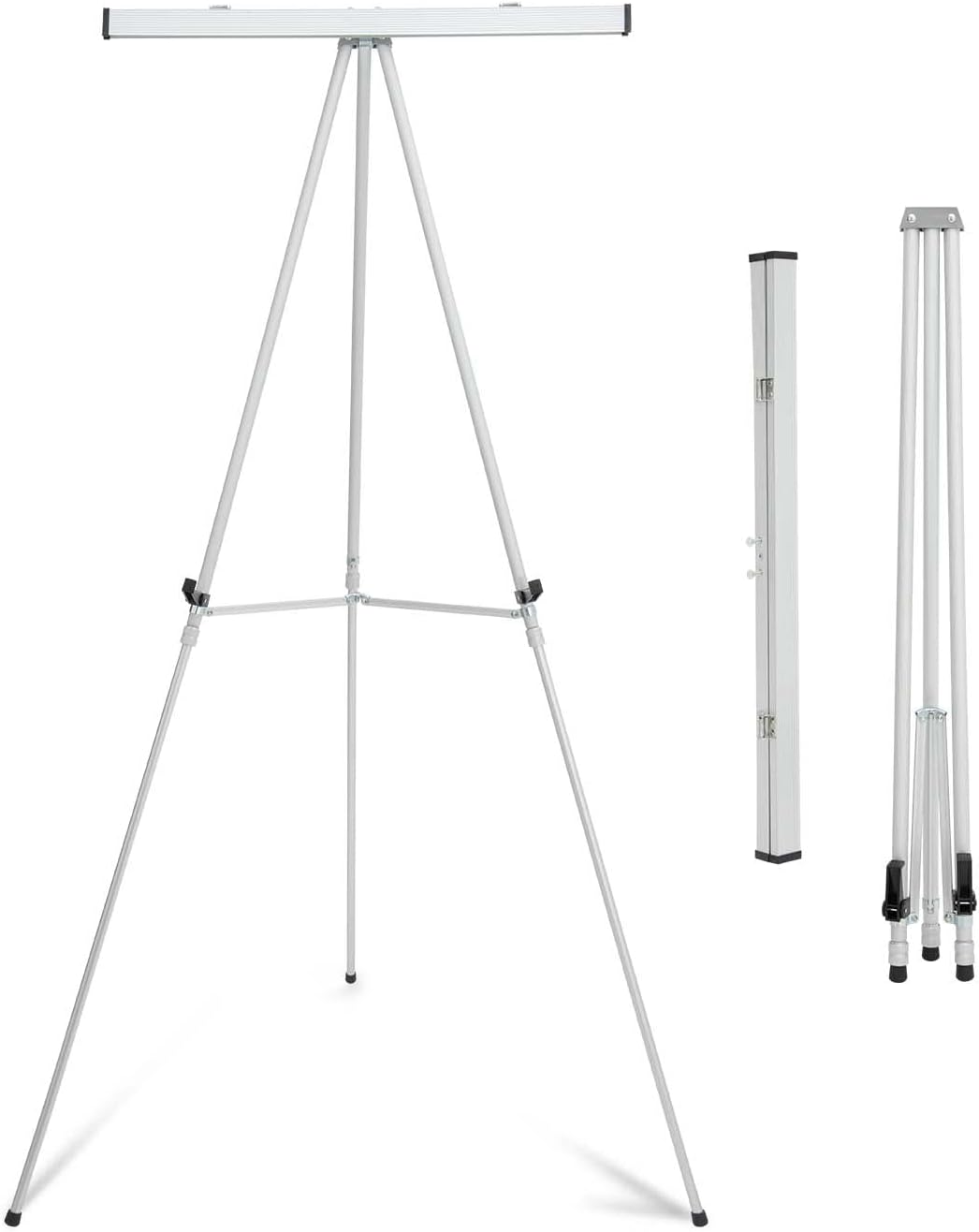 Falling in Art Aluminum Flip Chart Display Easel Stand with Adjustable Floor for Boardroom, Whiteboard, Paper Pads, Signage, 63 1/2'' High, Silver