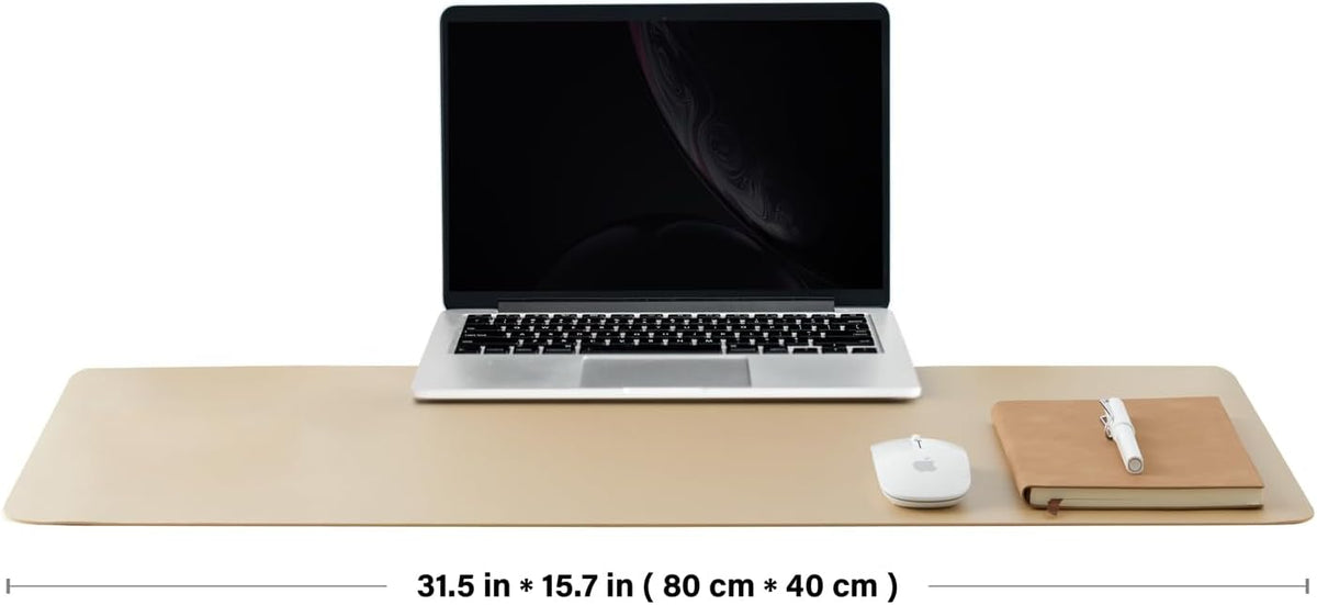 HOMIEAZICOZI Leather Desk Mat - Non-Slip PU Pad for Office and Home Organization Accessories Ideal Large Mouse Mats on Top of Desks (Champagne Gold,31.5''x 15.7'') (DPD-CG-M)