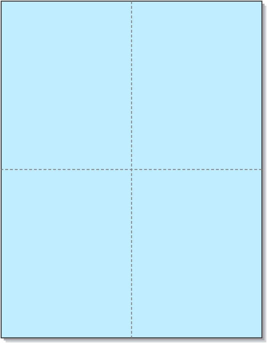 8-1/2" x 11" Laser/Inkjet Postcards 4 Per Page, (4-1/4" x 5-1/2" Each Card | Blue, 4000 Cards)