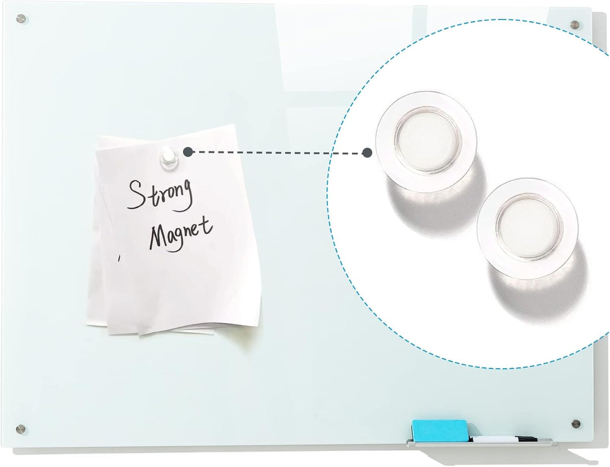 Magnetic Glass Whiteboard, 36"x48"(90x120cm) Frameless Dry Erase Board White Board Surface Wall Mounted for Office, Classroom & Home