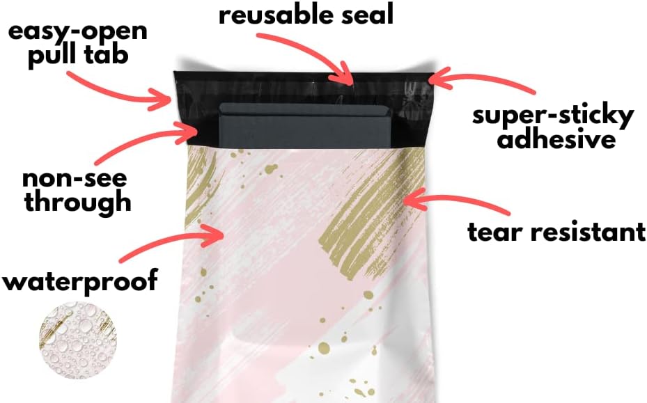 Poly Mailers 10x13 100 Pack | Self-Sealing Shipping Bags Envelopes for Small Business | Waterproof Durable Packaging | Champagne | Pink Gold | à la mode Mailers