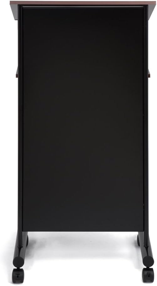 Audio-Visual Direct Wheeled Lectern Podium - Standing Desk with Storage Shelf - Cherry/Black - Ideal for Presentations and Laptop Use