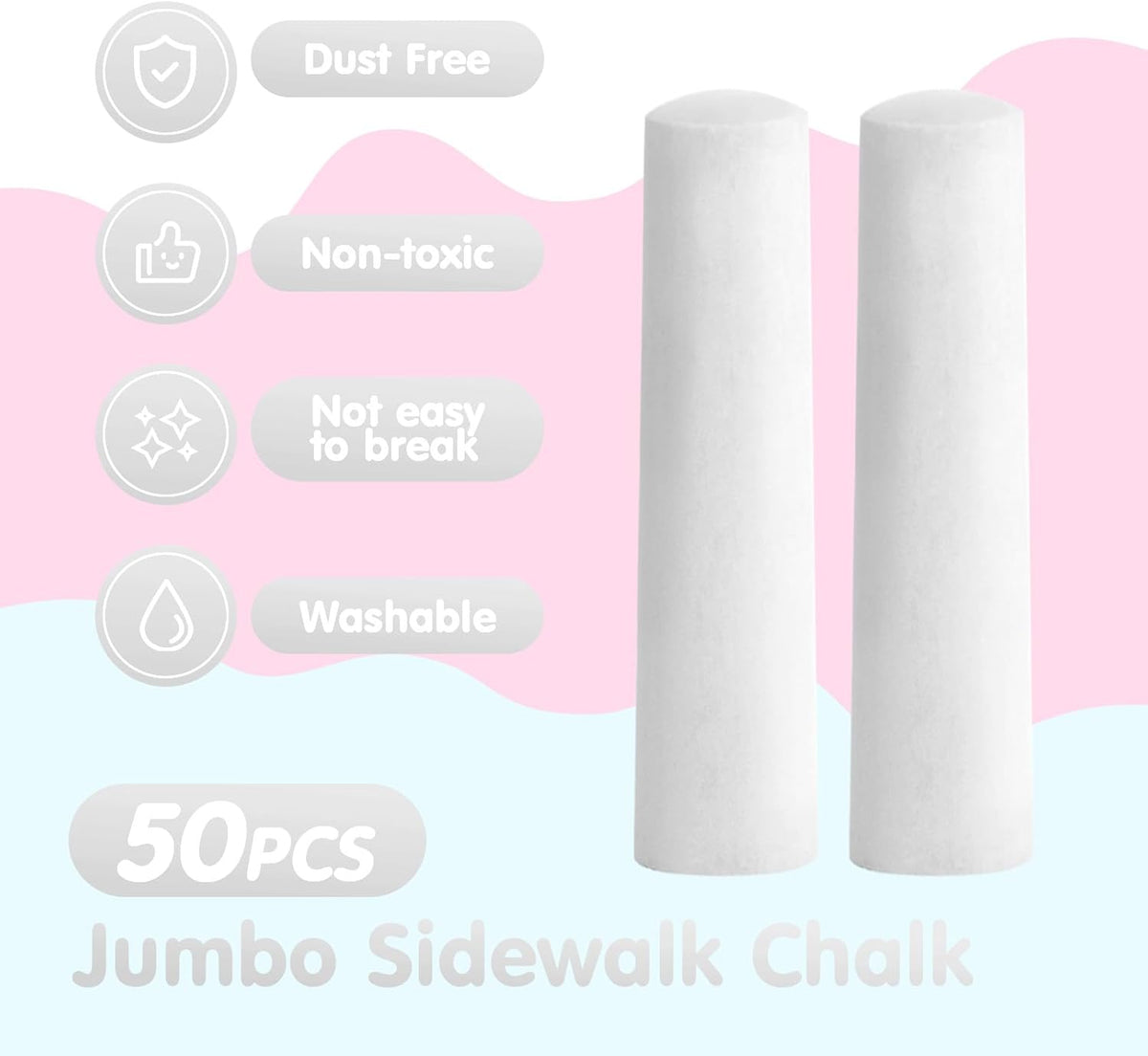 50 Pack White Sidewalk Chalks Washable Chalk for Kids Non-Toxic for Outdoor Art Play, Colored Chalk for Painting on Chalkboard, Blackboard and Playground(White)