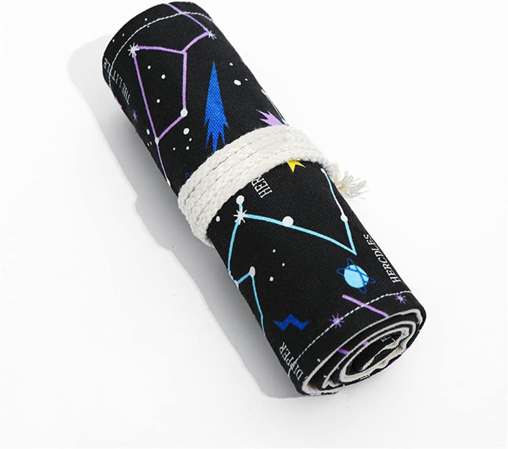 DIYOMR 24/36/72 Slots Pencil Wrap Pencil Rolls, Artist Colored Pencils Roll Up Bag Short Brushes Pouch Case Pencils Organizer for Drawing Coloring and Sketching (Constellation, 24slots)